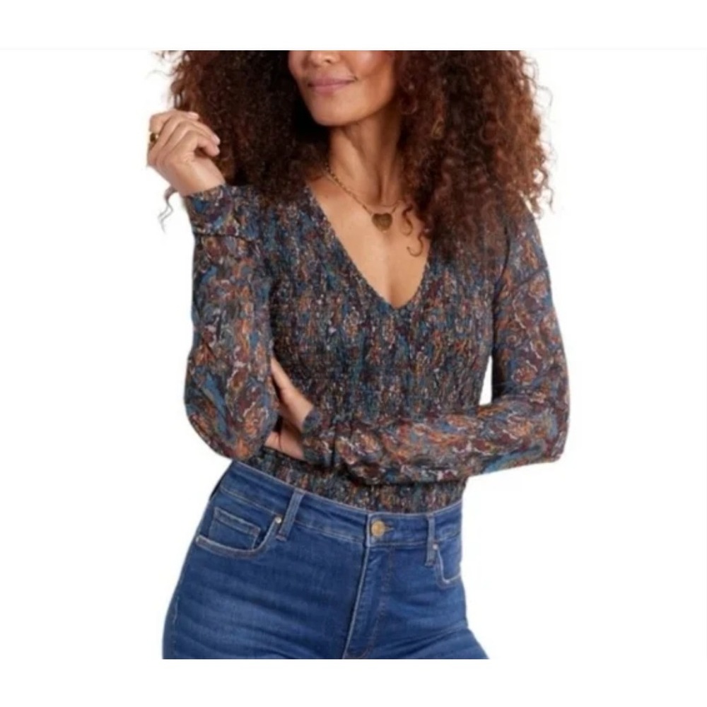 Evereve Kate Smocked V Neck Top in Multi sz‎ XS